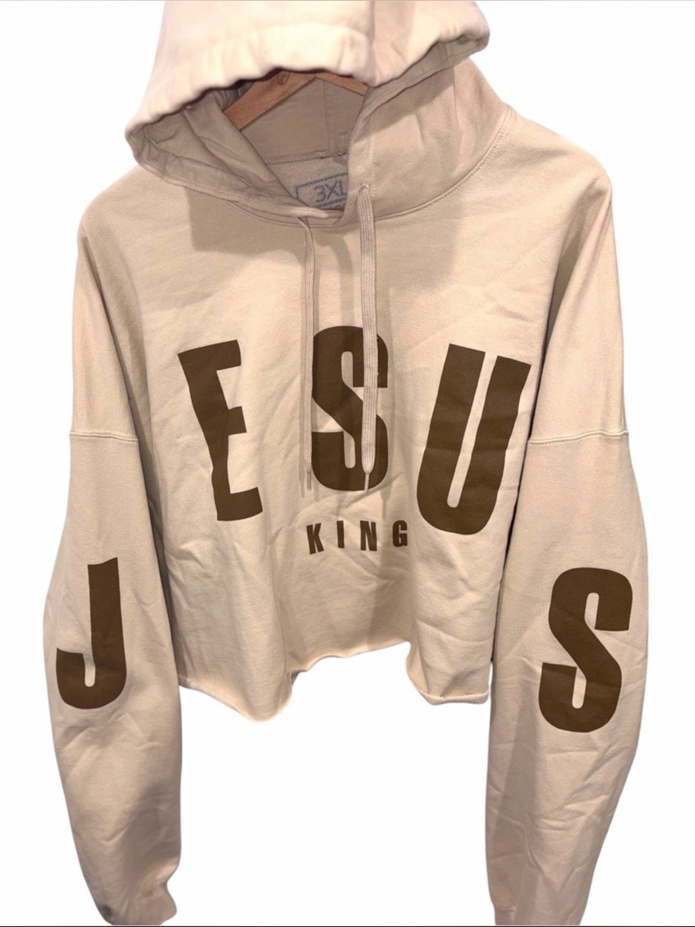 Impact Clothing "Jesus King" Cream Cropped Hoodie neutral/Tan - Size 3XL
